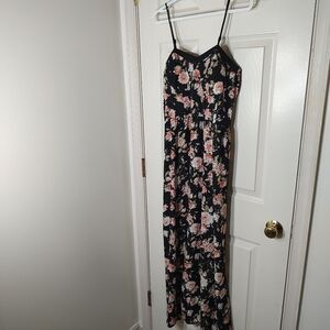 Floral Black Maxi Dress With Spaghetti Straps